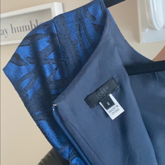 J. Crew Blue Shift Dress with Black Floral Overlay - Picture 3 of 3